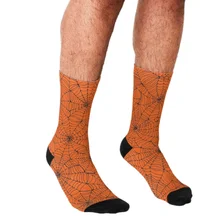 

Funny Men's socks Black on Orange Spiderweb Pattern Printed hip hop Men Happy Socks cute boys street style Crazy Socks for men