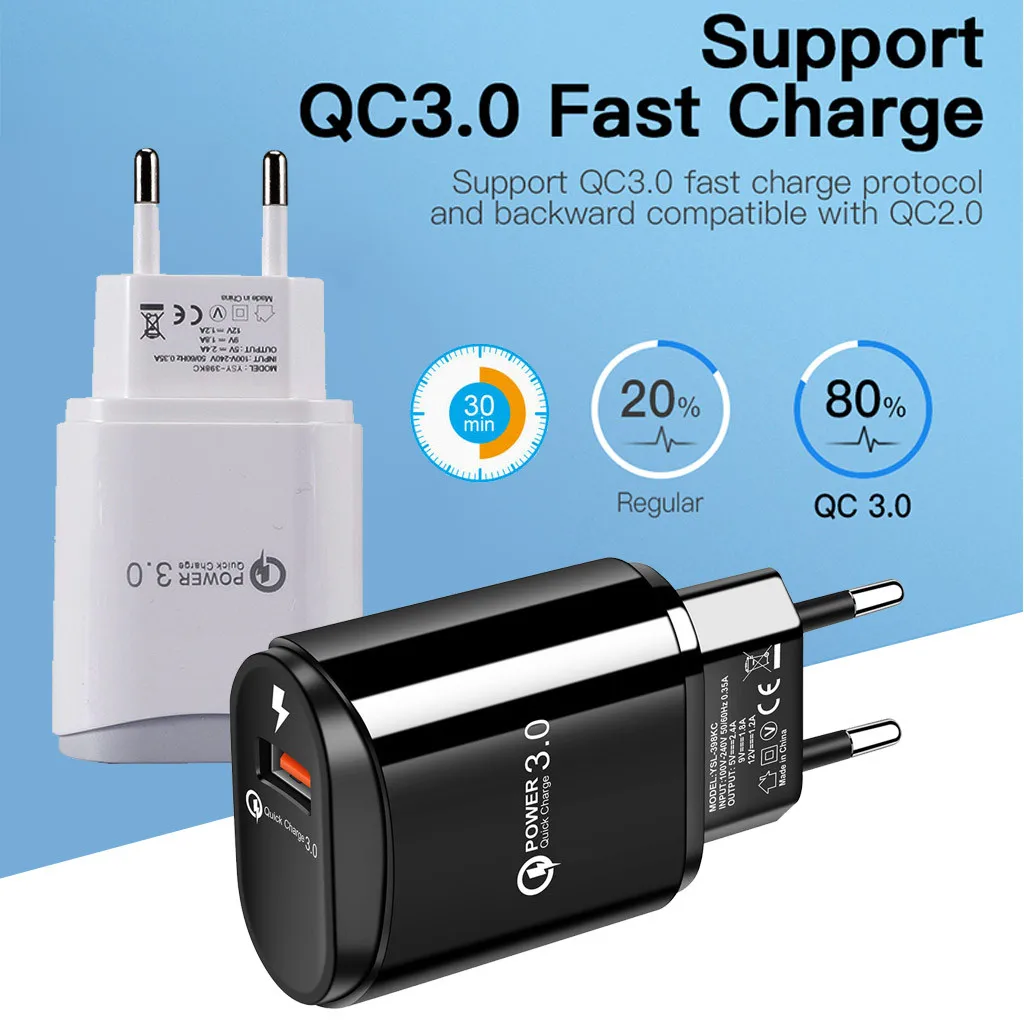 1х QC3.0 USB порт зарядное устройство Быстрая зарядка для iPhone Samung EU штекер настенный