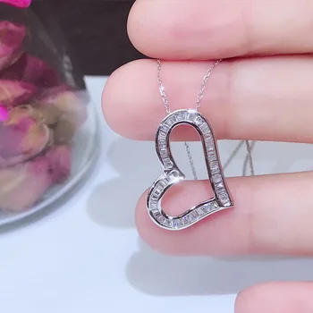 

Fashion Choker 925 Sterling Silver Endless Love Heart Full Zircon Stone Pendant Necklace for Women Kolye brincos Wholesale