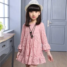 От 3 до 11 лет кружевное платье с длинными рукавами для девочек; Одежда для девочек; модное праздничное платье принцессы в Корейском стиле для маленьких девочек; детские кружевные платья с цветочным рисунком