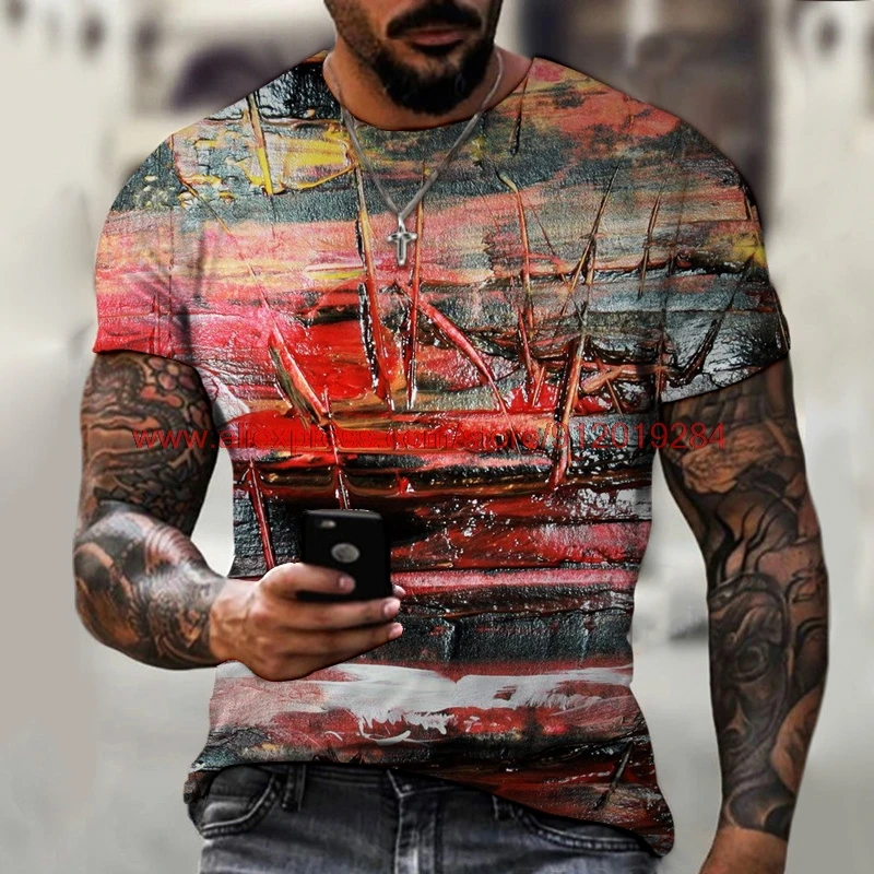 Mens T-Shirt Oversized Vintage Short Sleeve Summer New Tshirts Fashion Harajuku Ethnic Letters Print T Shirts Men Street T-Shirt
