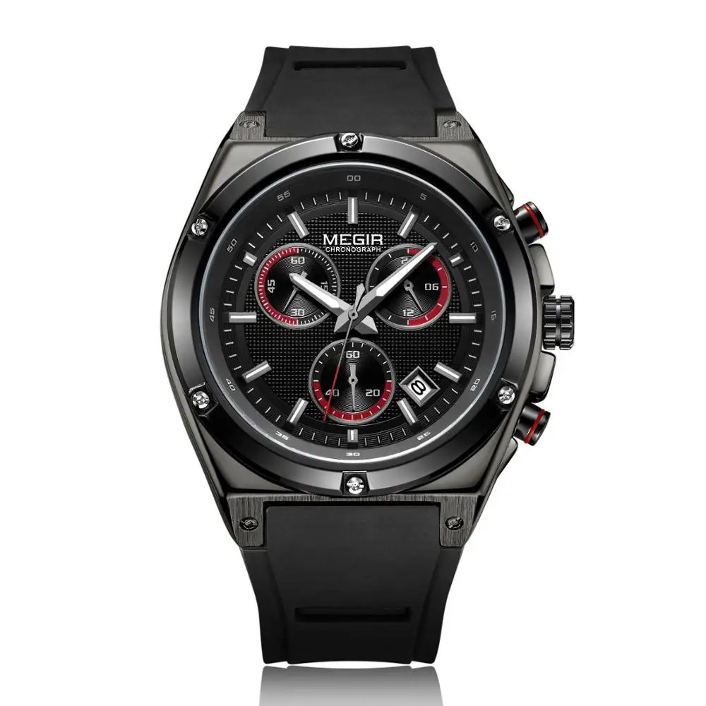 

MEGIR Male quartz watch Fashion multi-function sports timing silicone belt watch 2073