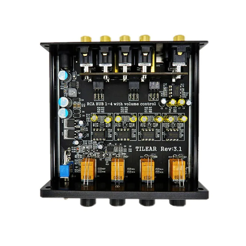 HIFI Lossless 1 Input 4 Output RCA HUB Audio Distributor Signal Selector Switch Source Switcher Tone Volume For Amplifier Board