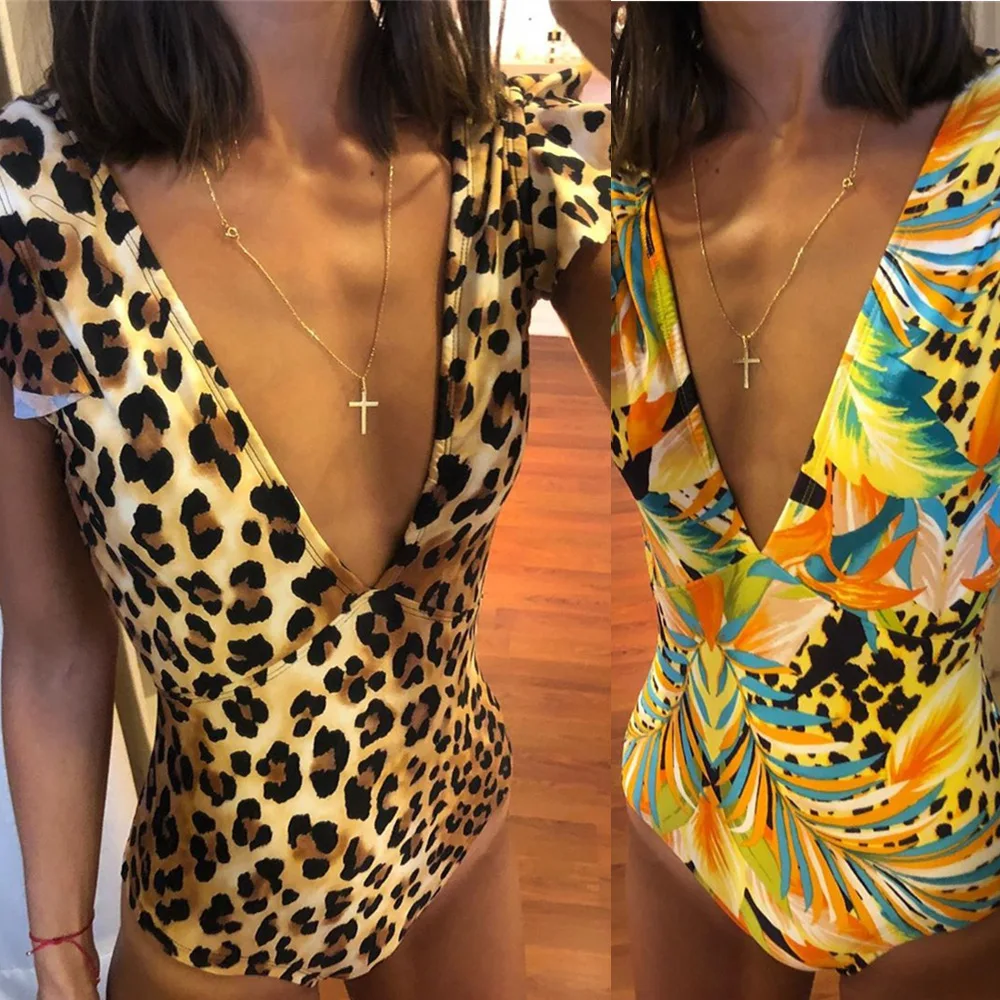  2020 One Piece Swimming Suit Woman V Lead Leopard Print One Style Bikini Woman One Piece Swimwear