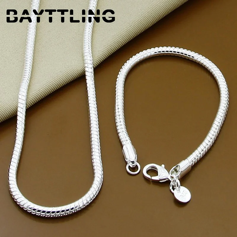 BAYTTLING 925 Silver Solid 16/18/20/22/24 Inch Snake Chain Bracelet Necklace For Women Men Fashion Charm Jewelry Sets Gift | Украшения и