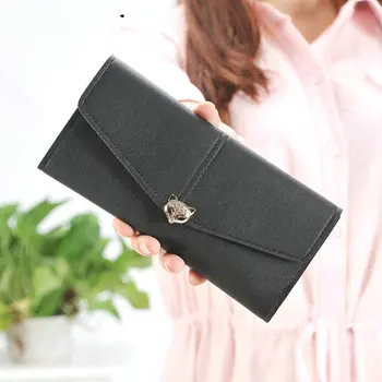 

OLOEY 2020 New Wallet Ladies Long Section Simple Korean Version Animald Metal avatar Tri-fold Woman Fashion Wallet Clutch