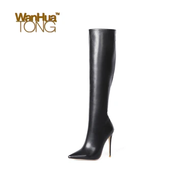 

Wanhuatong Fashion Sexy Classic Pointed Toe Stiletto Heel Mid-Calf Boots