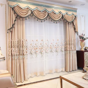 

Custom European Embroidery Curtains for Living Room Bedroom High Light Shielding Floor-to-Ceiling Windows and Curtains