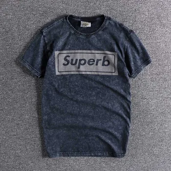 

2020 new European and American trend letter printing Vintage cotton youth summer men's round neck short sleeve T-shirt tops 0171