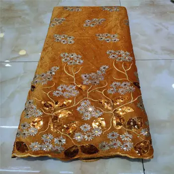 

Blue Nigerian Velvet Lace Fabric African Lace Fabric 2020 High Quality Velvet Lace Fabric With Sequins Lace French Lace Fabric