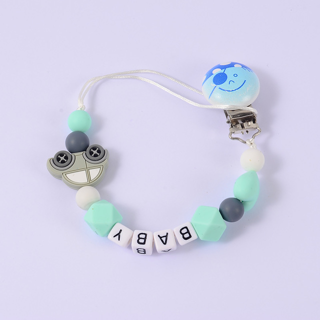Baby Personalised Name Pacifier Chain Silicone Car Wooden Clips Soother Pacifier Chain Nipple Holder for Baby Gifts