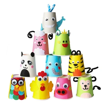

Drawing Toys For Children DIY Handmade Paper Cups Kawaii Cartoon Animals Pattern Knutselen Kinderen Art Craft Educational Toys
