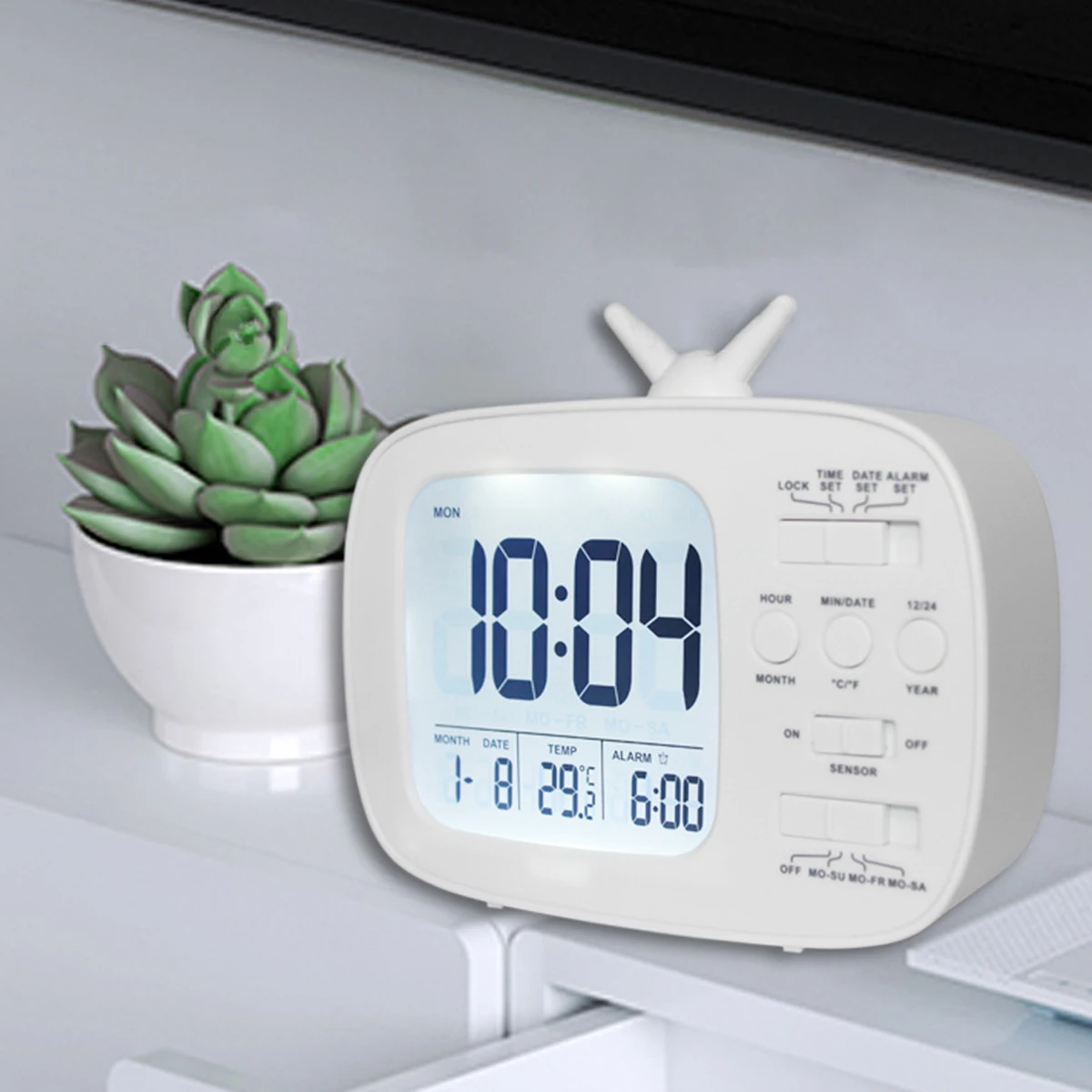 LCD Digital Desk Alarm Clock Bedroom Bedside Snooze Wake Up Light Digital Clock Thermometer