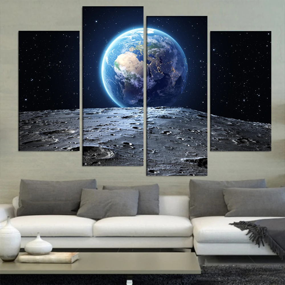 Home Decoration Paintings On Canvas 4 Panel Earth Landscape Pictures Vintage Wall Modular For Living Room HD Print | Дом и сад