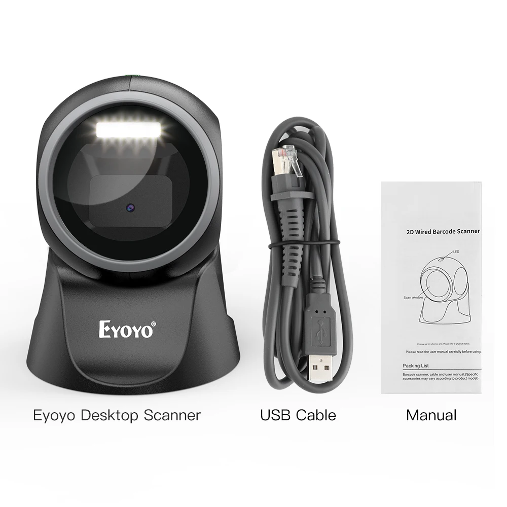 handheld barcode scanner Eyoyo EY-7100 1D/2D Desktop Barcode Scanner Omnidirectional USB Wired Barcode Reader Platform Scanner Automatic Sensing Scanning computer scanner