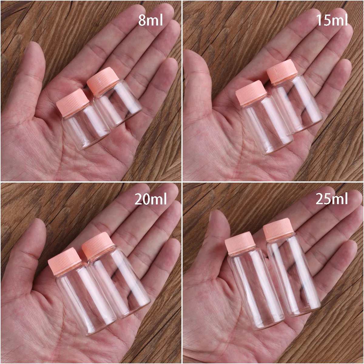 5pcs Dia 27mm 8ml/15ml/20ml/25ml Glass Bottles Glass Jars with Pink Plastic Lids Spice Jars Glass vessels Message Bottles 2