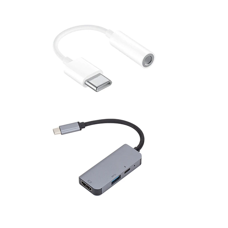 3Pcs Type C to 3 5mm Headphone o Adapter 1x USB3 1 Type C to HDMI HUB DP Docking Station USB C Interface Adapter