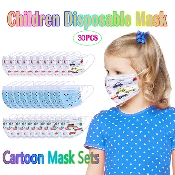 

30PCS mascarillas Cartoon Kids Disposable Mask 3 Layer Filter Dust Children's Protective Face Mask masque Fast Delievry Hot Sell