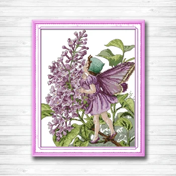

Lilac Fairy flowers home wall Decor paintings counted print on canvas DMC 11CT 14CT kits Cross Stitch embroidery needlework Sets