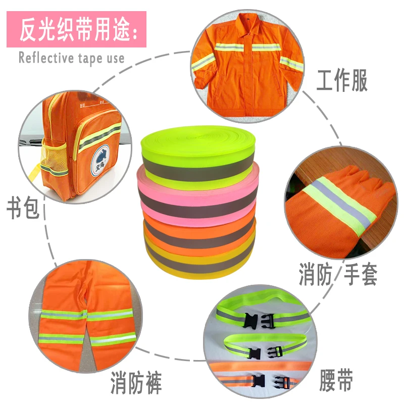 20mm Reflective Bands Sew on Fabric Reflector Tape Strap Vest Webbing Warning Belt 5Yards reflective tape