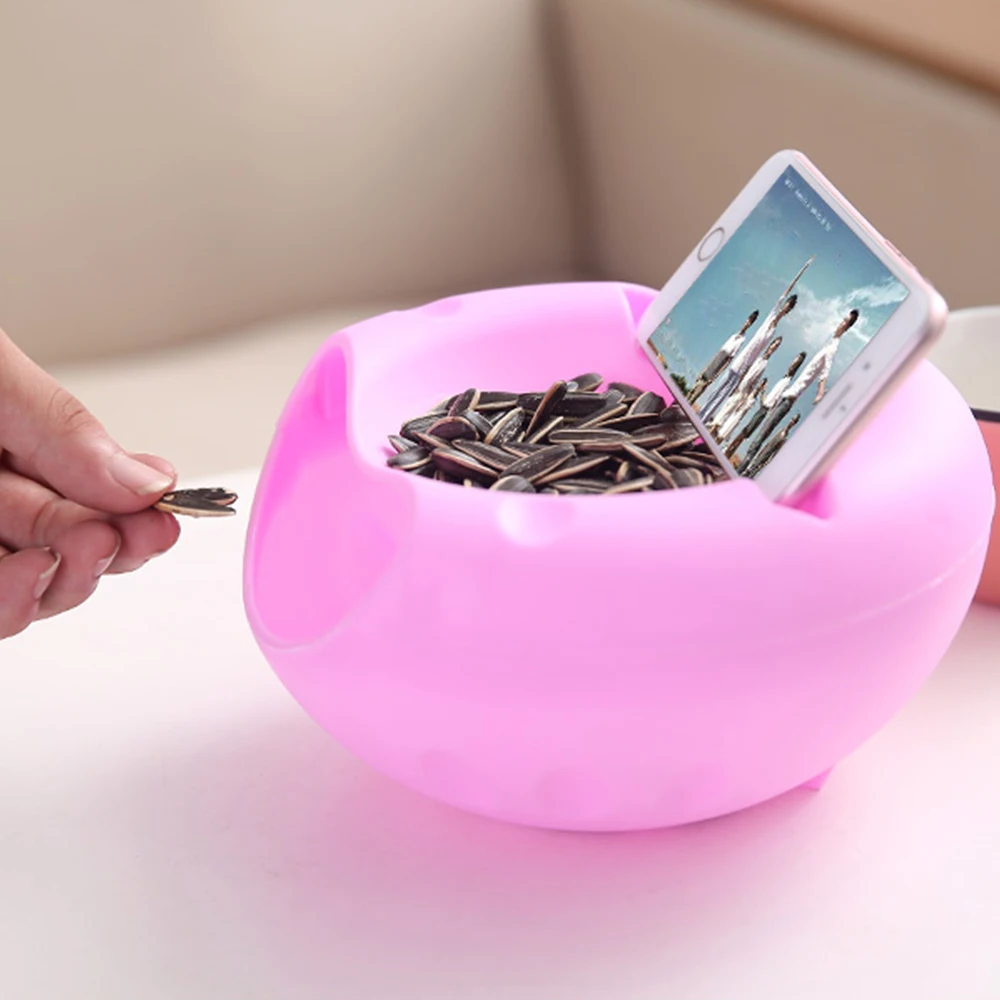 Creative Lazy Snack Bowl Plastic Double-Layer Snack Storage Box Bowl Fruit Bowl And Mobile Phone Bracket Chase Artifact 4Colors