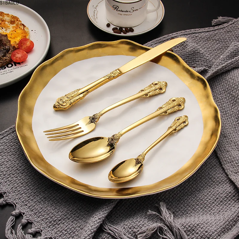 

24Pcs/set Luxury Silver Gold Cutlery Set Dinnerware Flatware Set Tableware Silverware Dinner Fork Knife Spoon Drop Shipping