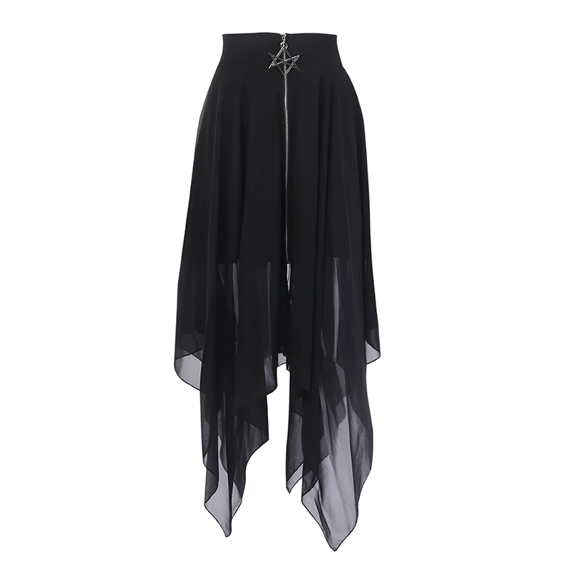 Zomer Mesh Onregelmatige Vrouwen Rokken Pentagram Rits Zwart Punk Rokken Gothic Duisternis Dame Rok Casual Losse Streetwear Rokken Zomer Mesh Onregelmatige Vrouwen Rokken Pentagram Rits Zwart Punk Rokken Gothic Duisternis Dame Rok Casual Losse Streetwear Rokken