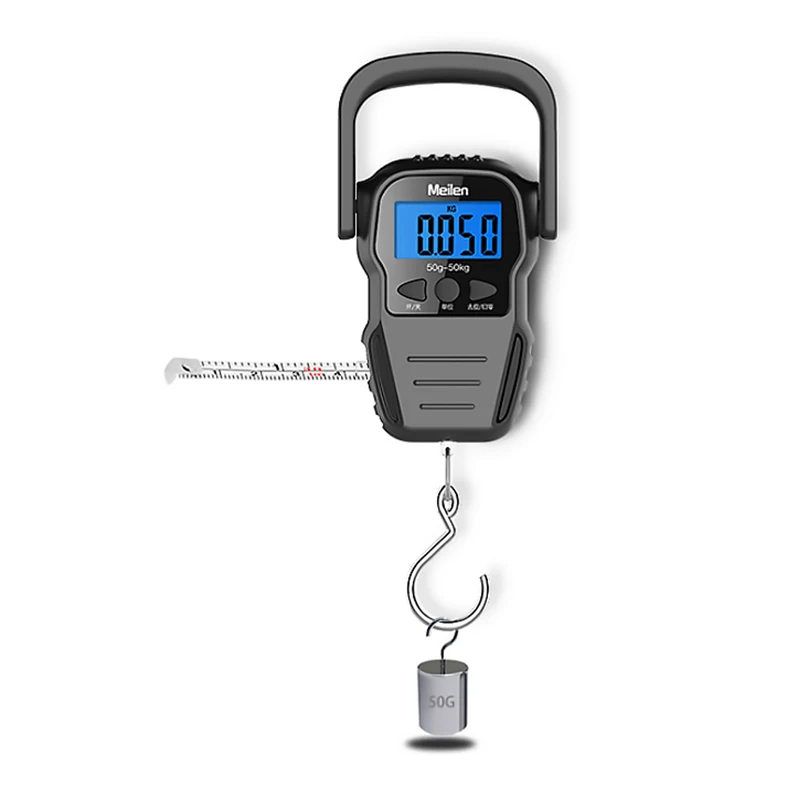 50Kg Portable Digital Hand Held Fish Hook Hanging Scale Electronic Weighting Luggage Scale LED Display Tape Measure Dropshipping