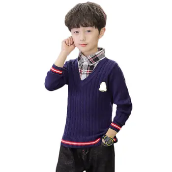 

Spring Autumn Teen Boys Clothing Shirt Collar Sweater For Boys New Fashion Preppy Style Kids Knitted Tops for Teens Age 5 to 14Y