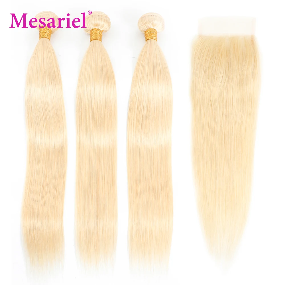 

Mesariel Peruvian Straight Hair With Closure Remy 613 Honey Blonde Hair Bundles With Closure Colored Human Hair Bundles M