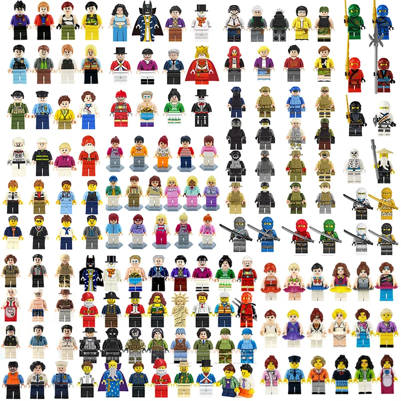 

100pcs/lot Mini Building Blocks Figures DIY Toys Police Soldier Occupations Military People Figure Bricks Toy For Children Gifts