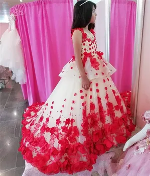 

Customized Flower Girl Dress Red Lace 3D Flowers Baby Girls Dresses Costumes Pageant Gown for Special Occasion
