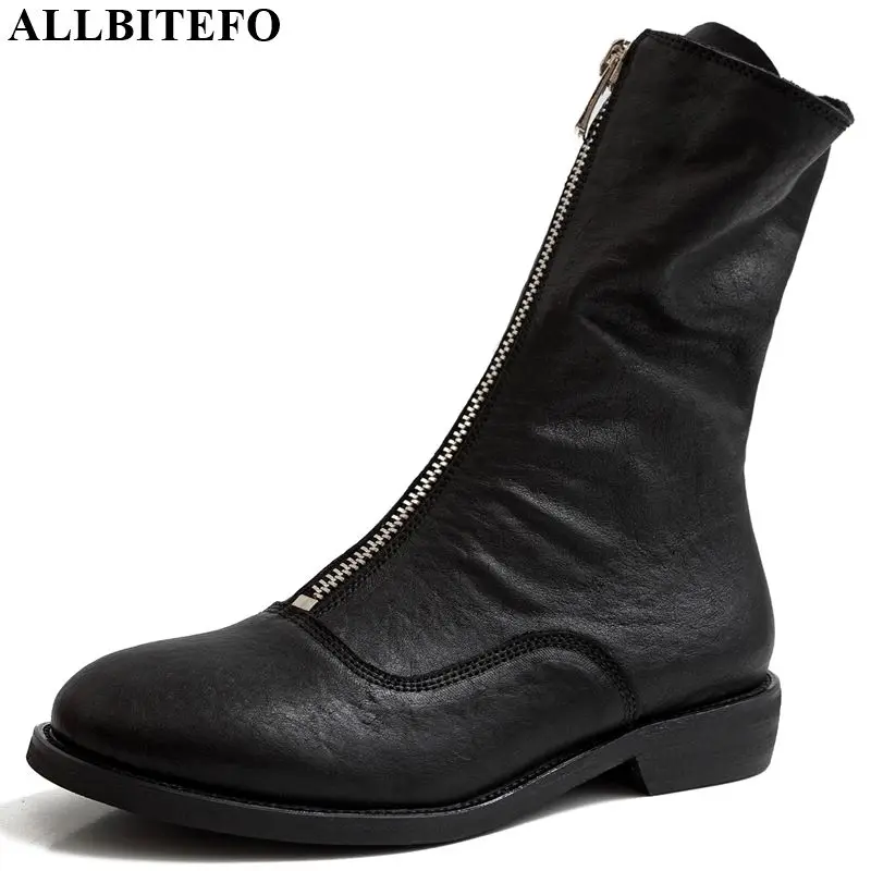 

ALLBITEFO hot sale genuine leather Autumn Winter women boots Round toe comfortable ankle boots Retro style fashion girls boots
