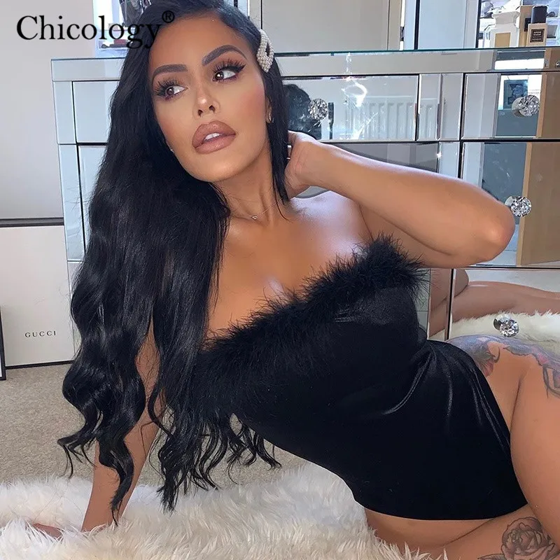 Chicology 2019 мех бархатное бархат с открытыми плечами женский элегантный комбинезон