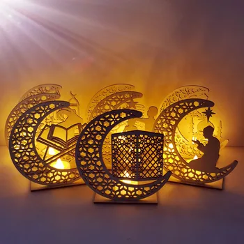 

LED Wooden Eid Mubarak Plaque Moon Star Ramadan Ornament Muslim Decor Pendant Decoration Gift Ornaments (without Battery)