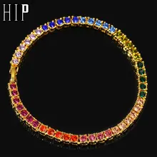 Хип-хоп 4 мм Bling Iced Out 1 ряд красочный браслет со стразами теннисные цепи браслеты для мужчин ювелирные изделия