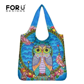 

FORUDESIHNS Lightweight Women Shopping Bags Owl Pattern Tote Shopper Bag Trendy Washable Eco-Friendly Grocery Bag Pouch