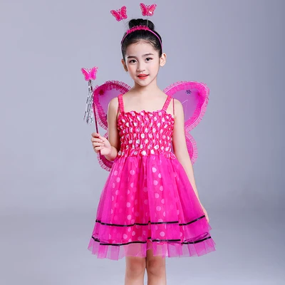 Милое Платье-пачка для девочек с крыльями бабочки; карнавальный костюм принцессы на день рождения, Рождество, Хэллоуин; детская одежда для сцены - Цвет: rose red