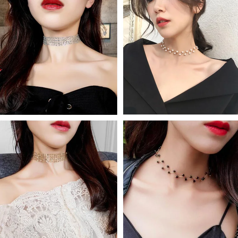 

2019 New Arrivals Hot Fashion Torques Simulated-pearl Necklace Simple Cross Strand Beaded Chokers Necklaces For Women Jewelry
