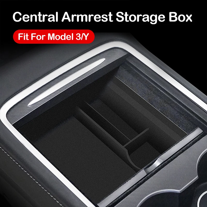 Caja de almacenamiento de reposabrazos Central para coche, organizador de compartimento Central flocado, ABS, soporte de contenedores, para Tesla Model 3 Y 2021