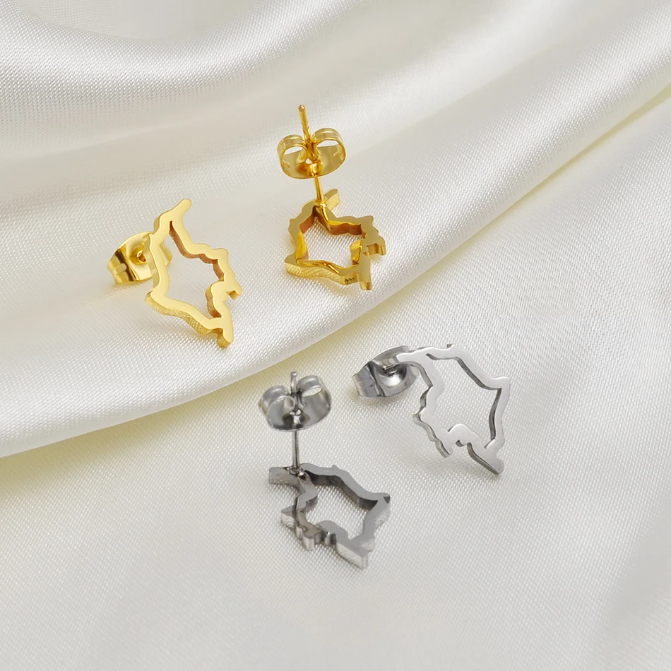 Anniyo 1.5cm Small Colombia Outline Map Stud Earrings of Colombian Jewelry Stainless Steel  #253221 4
