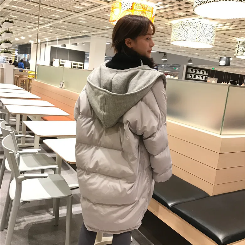 2511# зимнее женское платье в Корейском стиле, однобортное худи с капюшоном средней длины, одежда с хлопковой подкладкой, хлопковое пальто для улицы