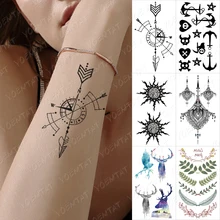Waterproof Temporary Tattoo Sticker Compass Bow Arrow Linear Geometric Arrow Direction Black Tatto Fake Tatoo On Man Woman Child