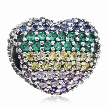 

New 925 Sterling Silver Bead Charm Rainbow Open My Heart Clip Lock Stopper Beads Fit Bracelet DIY Jewelry