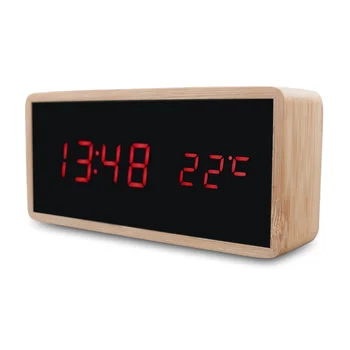 

Digital Alarm Clocks Bamboo Wooden USB Charge LED Display with Mirror Temperature Digital Watch Home Bedroom Office Study Decor