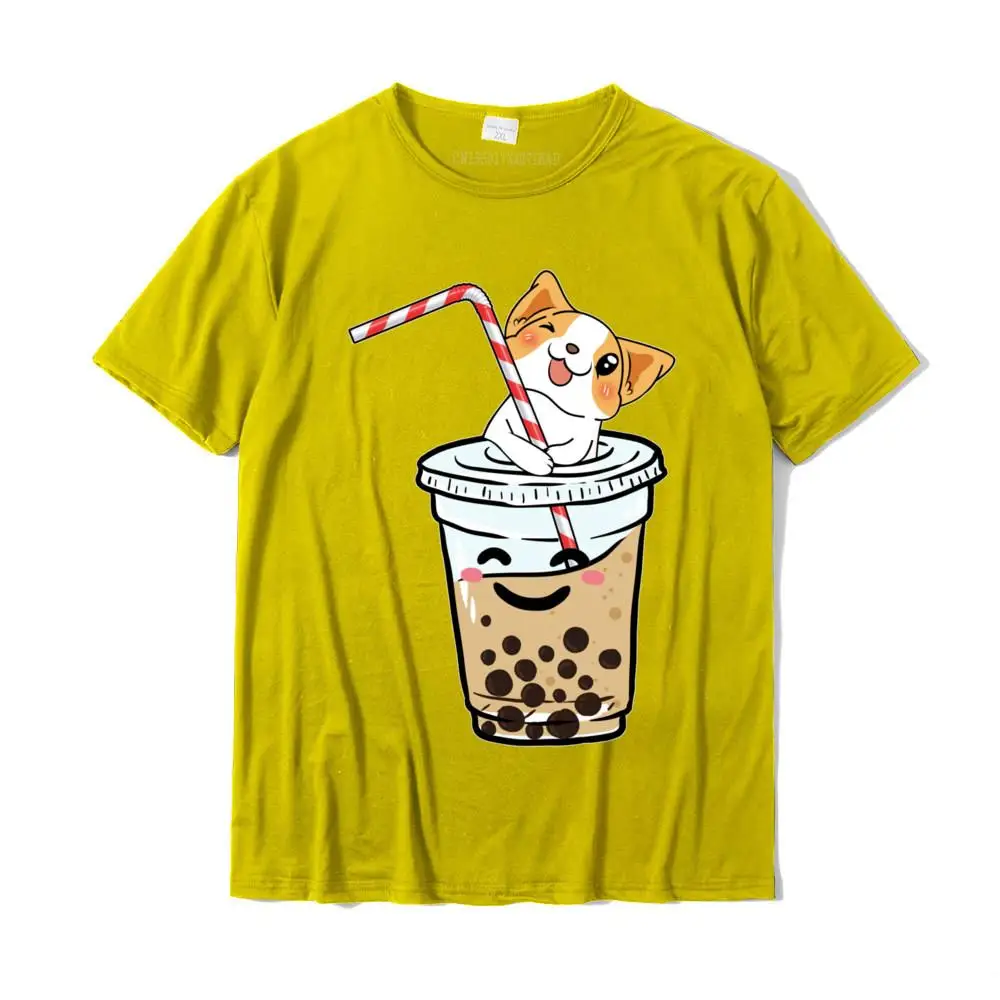 Normal Summer 100% Cotton Round Neck Tees Short Sleeve Casual T Shirts Discount Street T Shirts Wholesale Kawaii Corgi Loves Bubble Tea Funny Boba's Welsh Dog Gift Pullover Hoodie__MZ16773 yellow