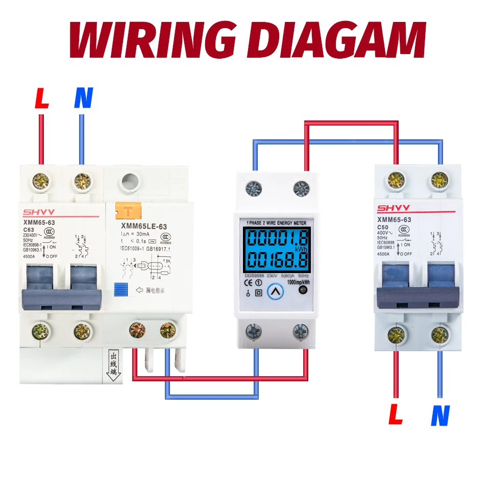 Compteur de Consommation Électrique pour Rail TH35 Circuit Monophasé