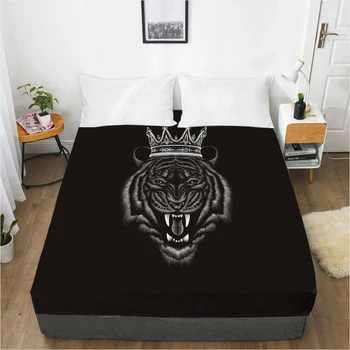 

Mattress Cover Fitted Sheet With Elastic Band Bed Sheets Bedding Linens Queen King Size Bedsheet 90/150/160X200CM Black Tiger He