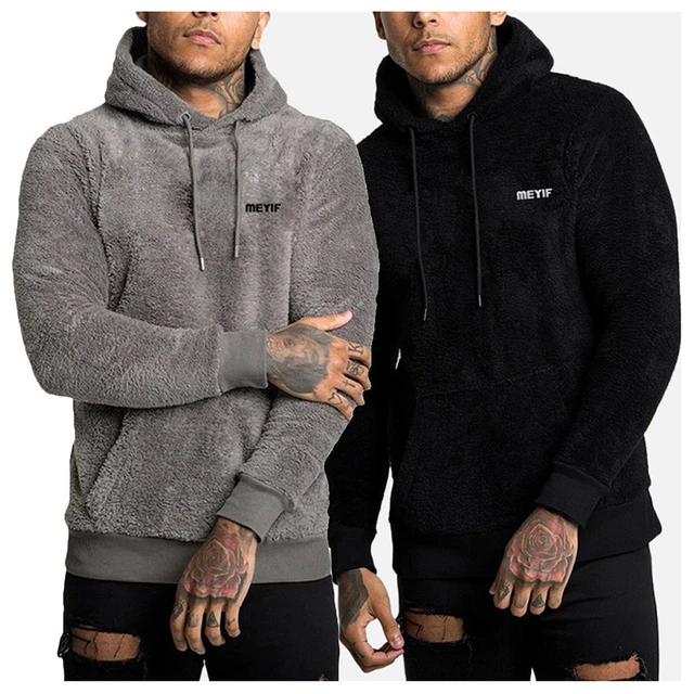 Blank Fluffy Gym Hoodie Pullover Sweatshirt Sweatsuit Winter Warm Fuzzy  Thick Velvet Hoodie Embroidered Custom Men Hoodies - Hoodies u0026 Sweatshirts  - AliExpress