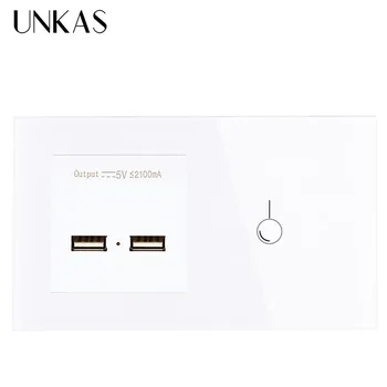 

UNKAS EU Standard 1 Gang 1 Way Touch Switch and Power Outlet With Dual USB Smart Induction Charge Port For Mobile 5V 2.1A